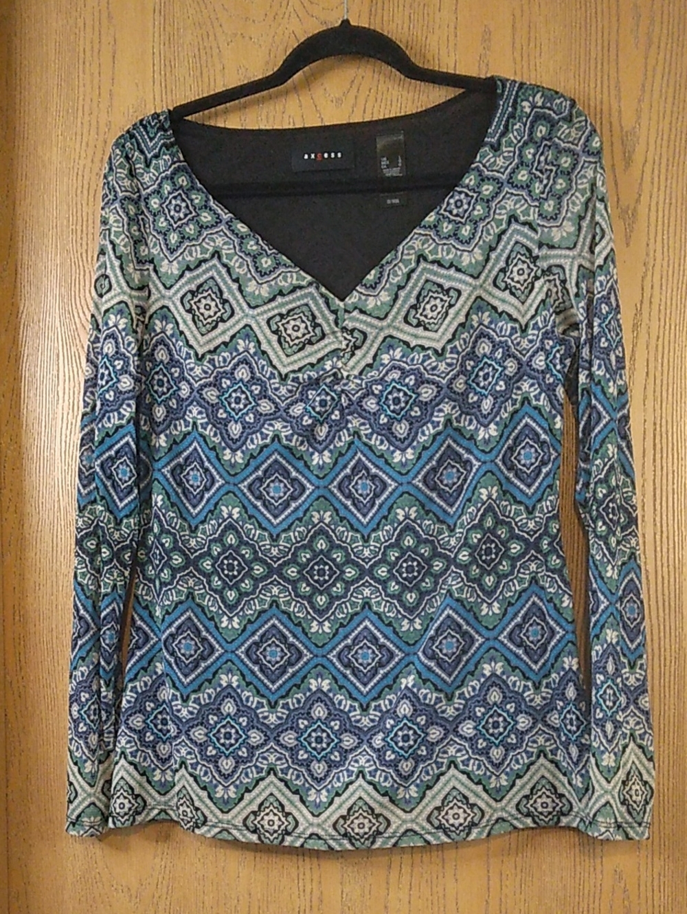 Apt. 9 90s Y2K Mesh Geometric V-Neck Long Sleeve Top Blue Green